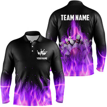 Load image into Gallery viewer, Personalized Mens Bowling Shirt purple flame Bowling Ball and Pins Team bowling jerseys for men Bowler NQS8989