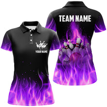 Load image into Gallery viewer, Personalized Women Bowling Shirt purple flame Bowling Ball Pins Team bowling jerseys for Bowler NQS8989