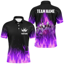 Load image into Gallery viewer, Personalized Mens Bowling Shirt purple flame Bowling Ball and Pins Team bowling jerseys for men Bowler NQS8989