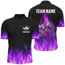 Load image into Gallery viewer, Personalized Mens Bowling Shirt purple flame Bowling Ball and Pins Team bowling jerseys for men Bowler NQS8989