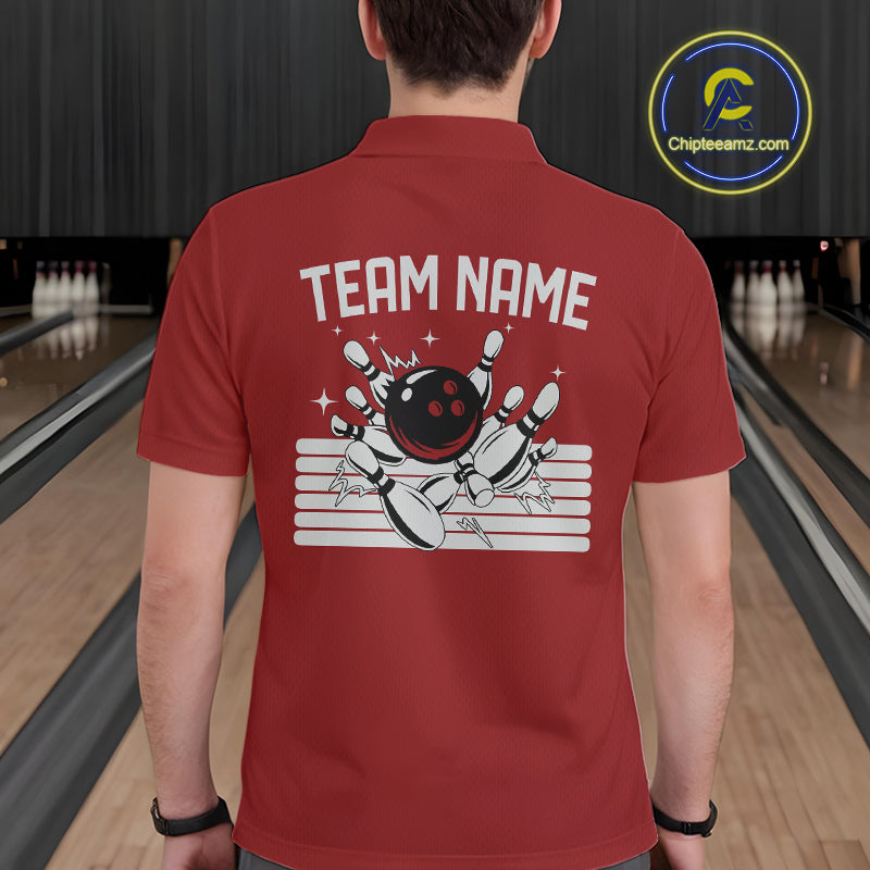 Retro Black and red stripe Bowling shirts For Men custom bowling team jerseys Bowler Outfits NQS11096