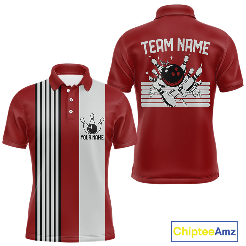 Retro Black and red stripe Bowling shirts For Men custom bowling team jerseys Bowler Outfits NQS11096