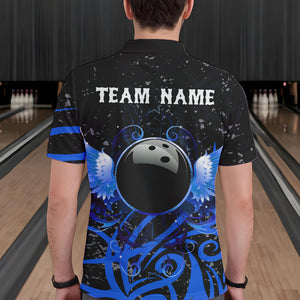 Black and Blue Camo Bowling Polo, Quarter Zip Shirts For Men Custom Team Bowling Jersey bowlers outfit NQS9417