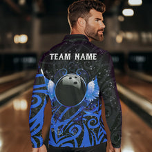 Load image into Gallery viewer, Black and Blue Camo Bowling Polo, Quarter Zip Shirts For Men Custom Team Bowling Jersey bowlers outfit NQS9417