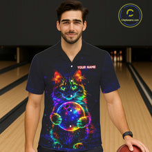 Load image into Gallery viewer, Neon Cat Hawaiian Bowling shirts Custom Team Bowling Apparel, best bowling shirts NQS11516
