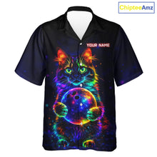 Load image into Gallery viewer, Neon Cat Hawaiian Bowling shirts Custom Team Bowling Apparel, best bowling shirts NQS11516