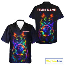 Load image into Gallery viewer, Neon Cat Hawaiian Bowling shirts Custom Team Bowling Apparel, best bowling shirts NQS11516