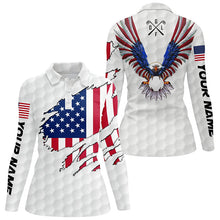 Load image into Gallery viewer, Personalized American flag patriot Eagle golf white Women golf polo shirts custom golf gift for ladies NQS7662