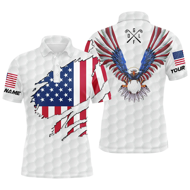 Personalized American flag patriot Eagle golf white mens golf polo shirts custom golf gifts for men NQS7662