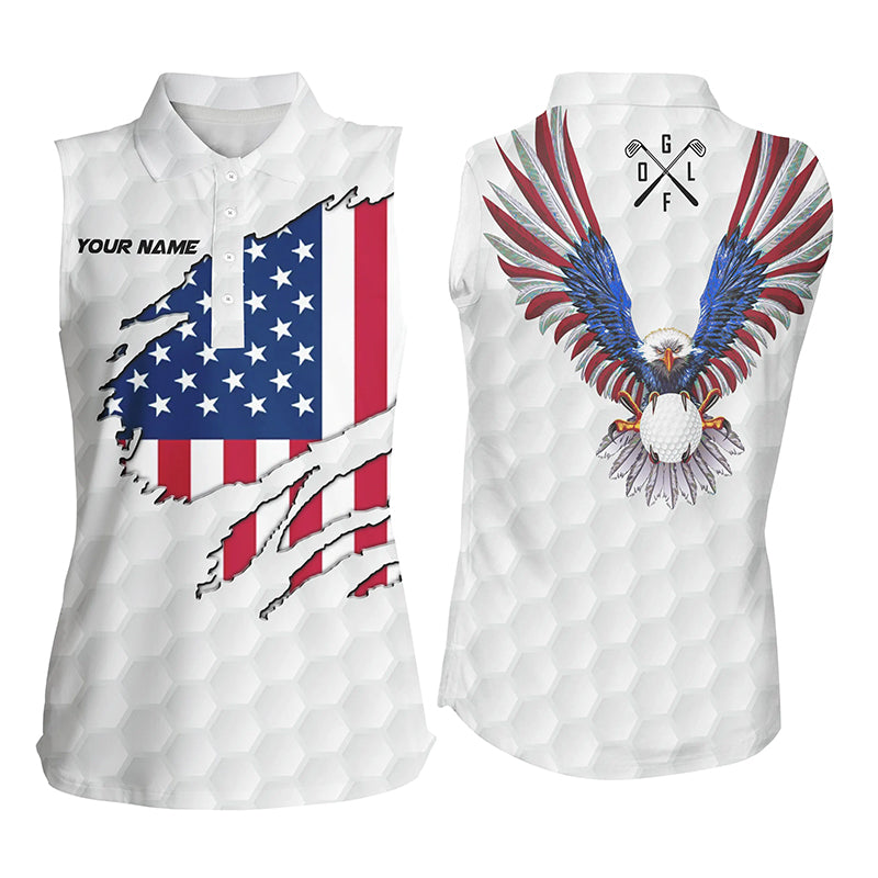 Personalized American flag patriot Eagle golf white Womens sleeveless polo shirt, golf gift for ladies NQS7662