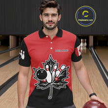 Load image into Gallery viewer, Black and Red maple leaf Mens bowling shirts Custom Canadian Flag bowling team  jerseys, bowlers gifts NQS9992