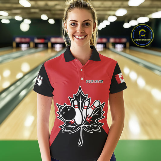Black and Red maple leaf Women bowling shirts Custom Canadian Flag bowling team  jersey, bowlers gifts NQS9992