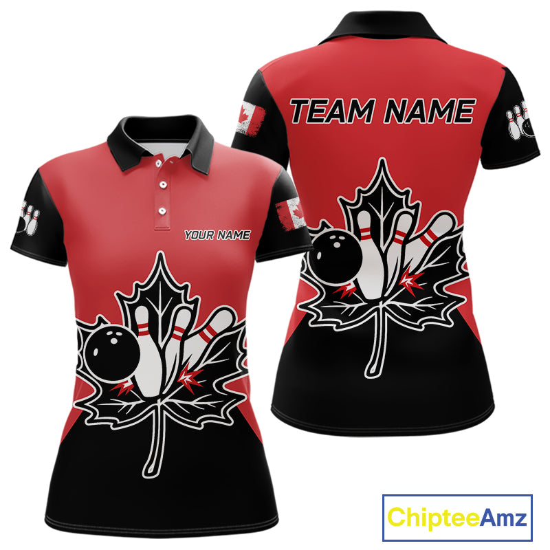 Black and Red maple leaf Women bowling shirts Custom Canadian Flag bowling team  jersey, bowlers gifts NQS9992