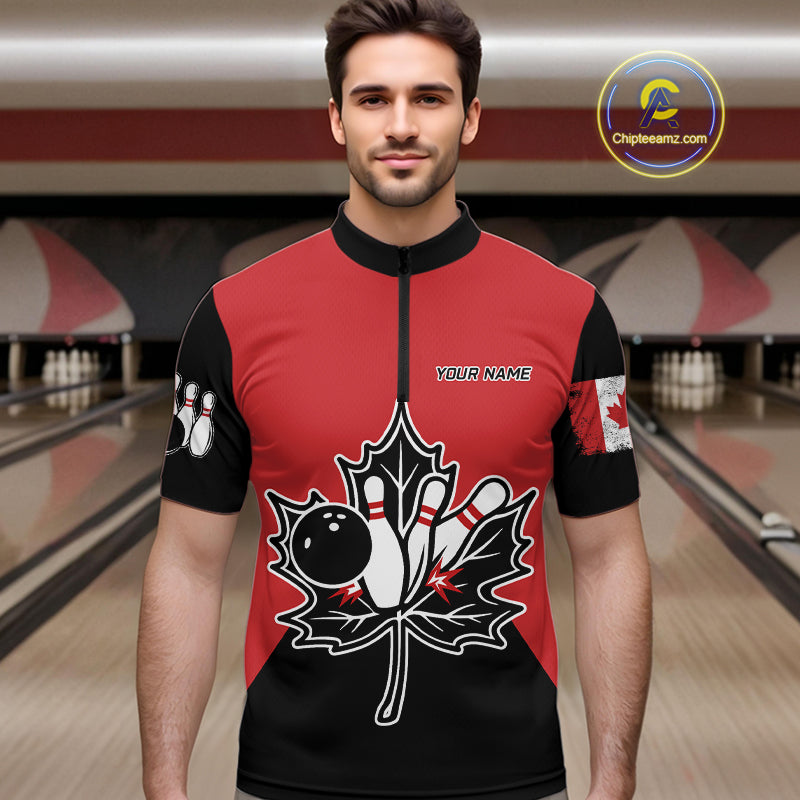 Black and Red maple leaf Mens bowling shirts Custom Canadian Flag bowling team  jerseys, bowlers gifts NQS9992