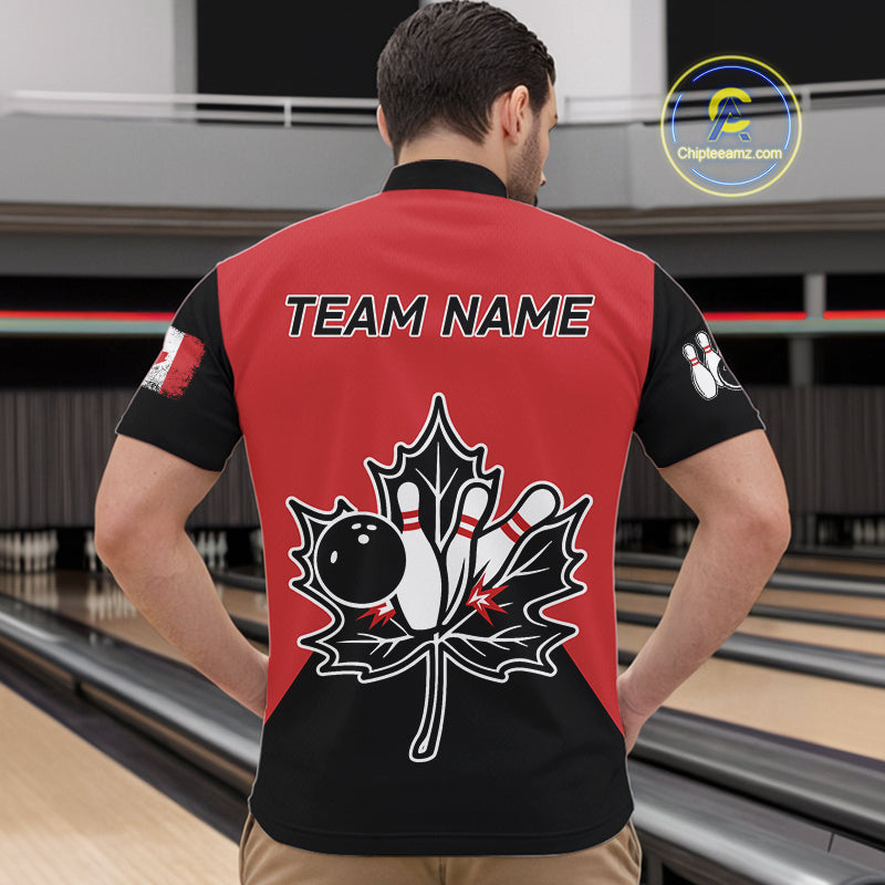 Black and Red maple leaf Mens bowling shirts Custom Canadian Flag bowling team  jerseys, bowlers gifts NQS9992
