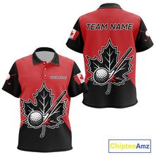 Load image into Gallery viewer, Black and Red maple leaf Kid golf polo shirts custom patriotic Canadian Flag Kid golf attire NQS9993