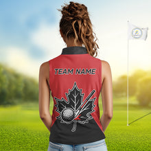 Load image into Gallery viewer, Black and Red maple leaf Women sleeveless golf polos custom patriotic Canadian Flag ladies golf attire NQS9993