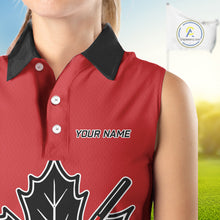 Load image into Gallery viewer, Black and Red maple leaf Women sleeveless golf polos custom patriotic Canadian Flag ladies golf attire NQS9993
