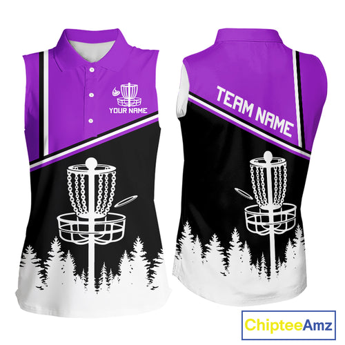 Black, White and Purple Disc Golf basket Sleeveless Disc golf polo shirts Custom team disc golf jersey NQS9996