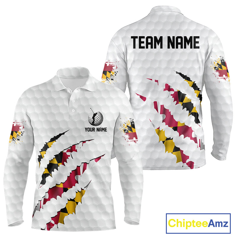 Personalized Maryland Flag Men golf polo shirts, Custom Patriotic Golf Team Shirts For men NQS10157