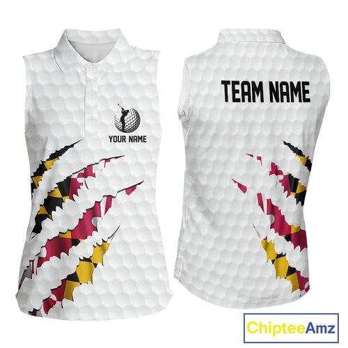 Personalized Maryland Flag Women sleeveless polo shirt, Custom Patriotic Golf Team Shirts For ladies NQS10157
