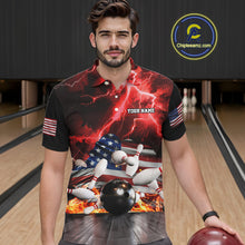Load image into Gallery viewer, Red Lightning thunder storm American Flag Bowling Shirts For Men Custom Bowling Team League Jerseys NQS10290