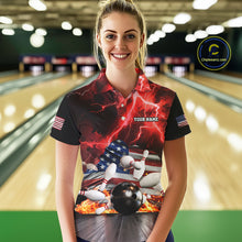 Load image into Gallery viewer, Red Lightning thunder storm American Flag Bowling Shirts For Women Custom Bowling Team League Jerseys NQS10290