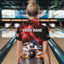 Load image into Gallery viewer, Red Lightning thunder storm American Flag Bowling Shirts For Women Custom Bowling Team League Jerseys NQS10290