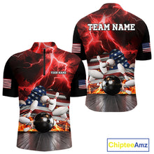 Load image into Gallery viewer, Red Lightning thunder storm American Flag Bowling Shirts For Men Custom Bowling Team League Jerseys NQS10290