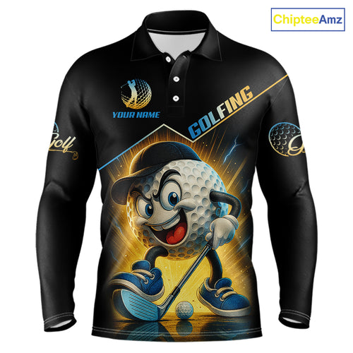 Funny Golf Ball Mens golf polo shirts custom name black golf shirt, best team golf shirts NQS10292
