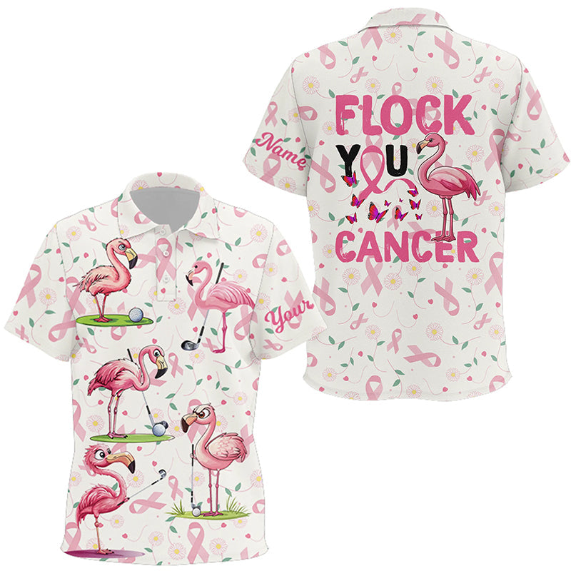 Funny Kid golf polos shirt custom pink ribbons breast cancer flamingo golf shirts flock you cancer NQS8507