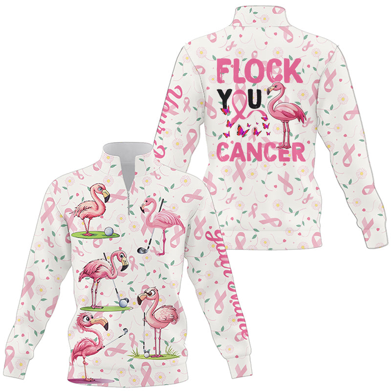 Funny Quarter zip golf sweatshirt custom pink ribbons breast cancer flamingo golf sweater NQS8507