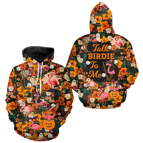 Funny Golf Hoodies custom Halloween tropical flower flamingo golf shirts talk birdie to me NQS8508