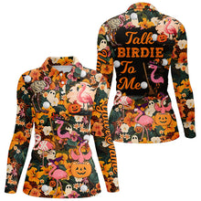 Load image into Gallery viewer, Funny Womens golf polo shirts custom Halloween tropical flower flamingo golf shirts talk birdie to me NQS8508