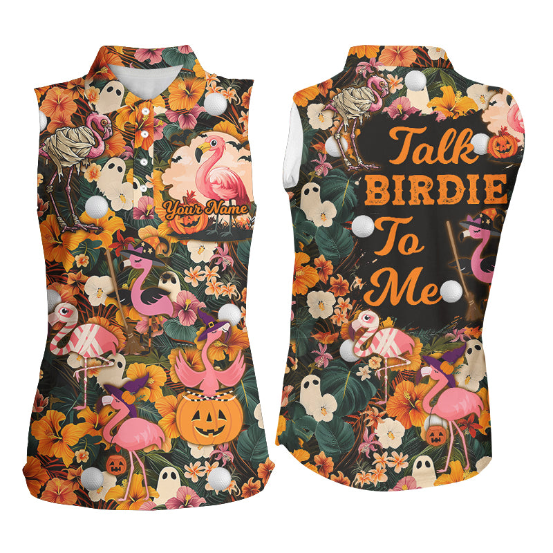 Funny Women sleeveless polos custom Halloween tropical flower flamingo golf shirts talk birdie to me NQS8508