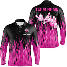 Load image into Gallery viewer, Personalized Men Polo, 1/4 Zip Bowling Shirt pink Flame Bowling Ball Pins bowling jersey for Bowler NQS8516