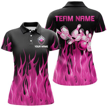 Load image into Gallery viewer, Personalized Women Polo, 1/4 Zip Bowling Shirt pink Flame Bowling Ball Pins bowling jersey for Bowler NQS8516