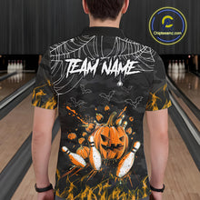 Load image into Gallery viewer, Black Bowling Camo Orange flame Skull Custom Halloween Bowling Shirts For Men, Bowling Team Jerseys NQS10705