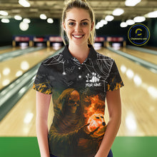Load image into Gallery viewer, Black Bowling Camo Orange flame Skull Custom Halloween Bowling Shirts For Women, Bowling Team Jerseys NQS10705