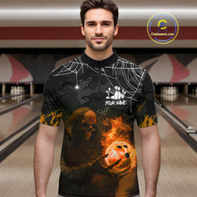 Load image into Gallery viewer, Black Bowling Camo Orange flame Skull Custom Halloween Bowling Shirts For Men, Bowling Team Jerseys NQS10705