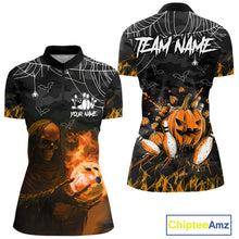Load image into Gallery viewer, Black Bowling Camo Orange flame Skull Custom Halloween Bowling Shirts For Women, Bowling Team Jerseys NQS10705