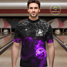 Load image into Gallery viewer, Black Bowling Camo Purple flame Skull Custom Halloween Bowling Shirts For Men, Bowling Team Jerseys NQS10706