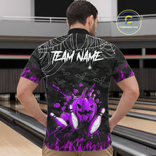 Load image into Gallery viewer, Black Bowling Camo Purple flame Skull Custom Halloween Bowling Shirts For Men, Bowling Team Jerseys NQS10706