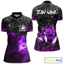 Load image into Gallery viewer, Black Bowling Camo Purple flame Skull Custom Halloween Bowling Shirts For Women, Bowling Team Jerseys NQS10706