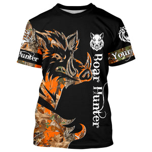 Boar Hunting Black Orange Camo 3D all over Print Shirt, Boar Hunting Apparel NQS72