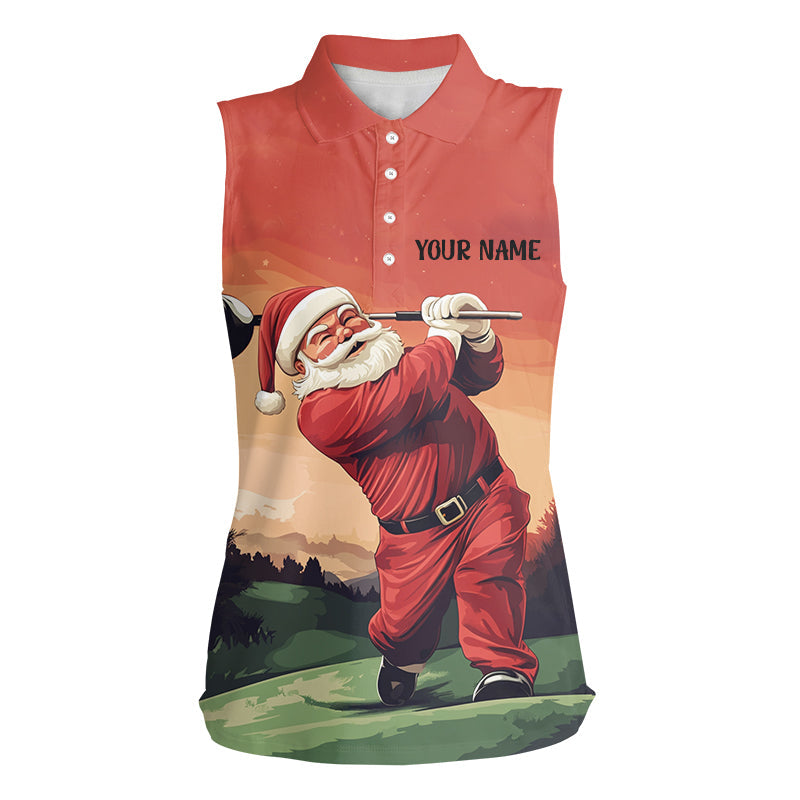 Funny Santa Golfer Christmas Women sleeveless polo shirt Custom ladies golf tops, Christmas golf gifts NQS8758