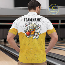 Load image into Gallery viewer, Custom White And Yellow Funny Beer Bowling Men Polo, Quarter Zip Shirts, Beer Glass Bowling Jersey NQS10918