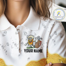 Load image into Gallery viewer, Custom White And Yellow Funny Beer Golf Polo Shirts For Women, Funny Beer Glass Ladies Golf Outfit NQS10919