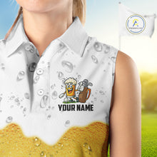 Load image into Gallery viewer, Custom White And Yellow Funny Beer Women Sleeveless Polo Shirt, Funny Beer Glass Ladies Golf Outfit NQS10919