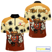 Load image into Gallery viewer, Funny Bowling Cowboy gun Mens bowling polo, Quarter zip shirts Custom bowling team outfit jersey NQS10920